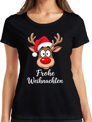 Obrázok produktu pre Veselé Vianoce sob Rudolf Cartoon Cute Funny Gift Dámske tričko, čierne, L