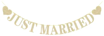 Just Married Banner, Glitzer, Champagner-Gold, Hochzeitsdeko