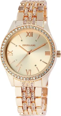 Produktbild von Excellanc Damenuhr mit Metallarmband, Similibesatz, roségoldfarben