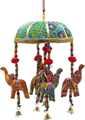 Image de Mobile avec 5 petits éléphants en tissu -- 15x38 cm
