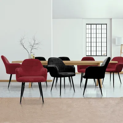 Produktbild von ECD Germany 8er Set Esszimmerstuhl mit Rückenlehne, Schwarz/Bordeaux, aus Microfaser
