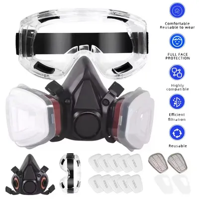 Produktbild von Atemschutzmaske mit Filter Gasmaske Schutzbrille 6200 Staubmaske Lackiermaske DE