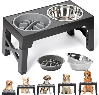 Produktbild von Hundenäpfe, Hundenapf, 4-fach höhenverstellbare und faltbare Futterstation Fressnapf Wassernapf, 2 Edelstahl- und 1 Antischlingnapf Hunde