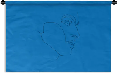 Produktbild von MuchoWow® Wandteppich Wandbehang Mann - Strichzeichnung - Blau 120x80 cm Tapisserie Dekoration Wandtuch - Wanddekorationen - Wandtücher