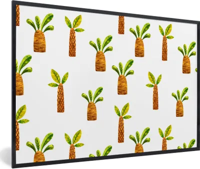 Produktbild von MuchoWow® Gerahmtes Poster Palmen - Dschungel - Weiß 90x60 cm - Poster mit Schwarzem Bilderrahmen Wandposter Rahmen Foto Bilder - Fotorahmen - Foto-Plakat