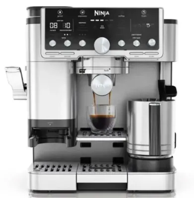 Zdjęcie produktu dla Ninja ES701EU, Ekspres do espresso, 2 l, Ziarna kawy, Kapsułka kawy, Kawa mielona, Wbudowany młynek, 1650 W, Czarny, Stal nierdzewna