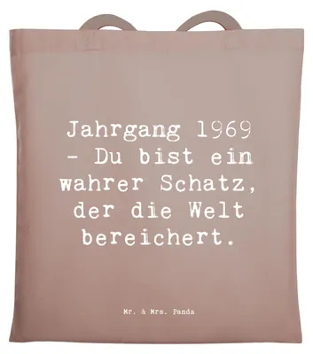 Produktbild von Mr. & Mrs. Panda Jutebeutel Spruch 1969 Geburtstag Schatz - Braun Pastell - Geschenk, Geburtsjahr, Retro-Geschenke, Alter, Tasche, Jahrgangsgeschenk, Jubiläum, Tote Bag