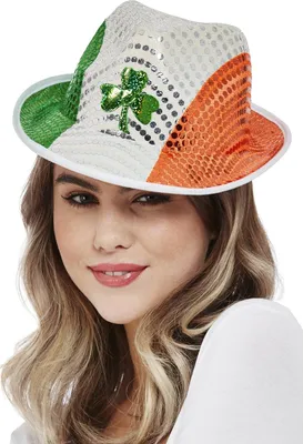 Image de Smiffys - Hommes/Dames unie paillettes - Chapeau Trilby, St Patrick - Polyester SM1377 (Taille unique) (Vert/Blanc/Orange)