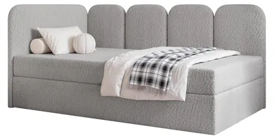 Produktbild von Jugendbett FINO 90x200 Links Bettkasten Bonellmatratze Hellgrau Bouclé