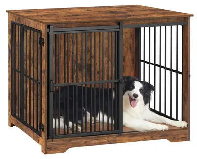 Image de Meuble pour chien - Cage d'intérieur 110 cm - 2 portes - Table d'appoint - Porte coulissante renforcée - Marron vintage
