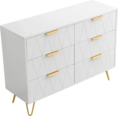 Obrázok produktu pre Komoda so 6 zásuvkami - Drevo - Do spálne, obývačky - 100 x 34 x 73 cm - Biela