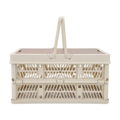 Produktbild von Campingbox 30L Faltbarer Picknickkorb mit Handgriff und Holzdeckel, Aufbewahrungsbox für Zuhause, Büro, Camping, Reisen, Auto, Weiß 37*25*20,5cm