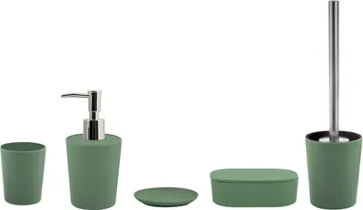 Obrázek produktu pro spirella koupelnová sada 5dílný úložný box WC kartáček Dávkovač na mýdlo Koupelnová sada WC kartáč Bamboo Basil Green