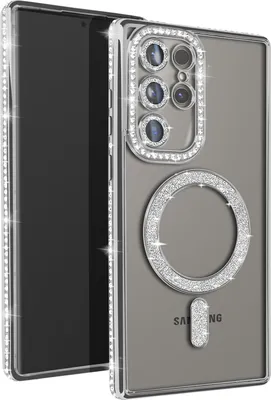 Immagine prodotto di Avizar, custodia a diamante per Samsung S24 Ultra - protezione MagSafe con bordo in strass, argento
