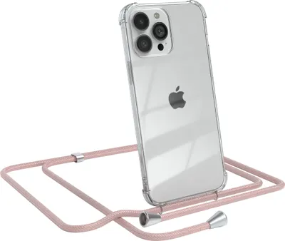 Produktbild von EAZY CASE Handykette kompatibel mit Apple iPhone 13 Pro Max, Handyhülle mit Umhängeband, Handykordel, Schutzhülle Clear, Band in Rosa