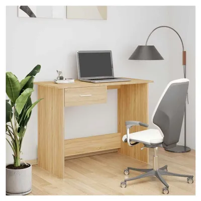 Produktbild von Schreibtisch in Sonoma-Eiche 100x50x76 cm, stabiler Holzwerkstoff mit Schublade, geeignet für Home Office und kleine Räume