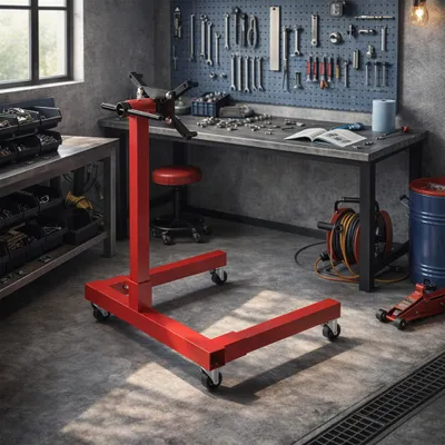 Immagine prodotto di Supporto motore QEENTOE, portamotore per carichi fino a 570 kg, supporto per trasmissioni con rulli, rotazione a 360°, supporto per garage e officine, colore rosso