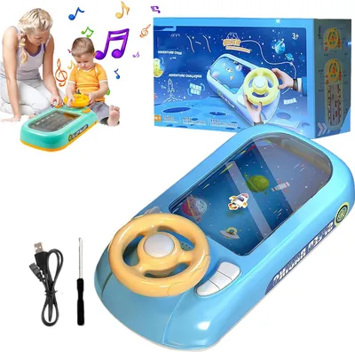 Produktbild von Simulation Rennspielzeug für Kleinkinder, Musikalisches Lenkrad, Interaktives Rennwagen-Spielzeug mit Raumschiff-Sound, 43x22x13cm, Blau, Lernspielzeug 4-6 Jahre
