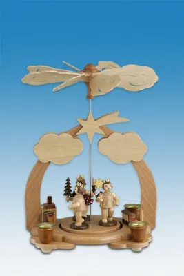 Produktbild von Tischdekoration Pyramide mit Engeln und Geschenken natur Höhe 23cm NEU