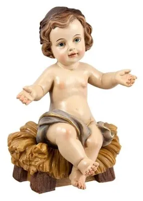 Jezuskind-Figur aus Kunstharz, handbemalt, 16 cm