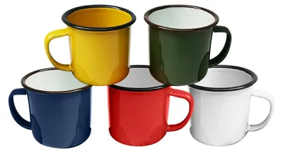 Produktbild von Emaille-Campingbecher, mehrfarbig, für Kaffee, Tee, Camp-Trinkbecher für Aktivitäten im Innen- und Außenbereich, 5 Stück