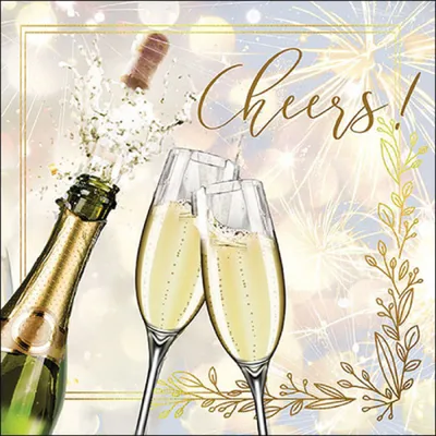 Produktbild von Servietten Papier 33x33cm 3-lag. mit Champagner Motiv 20 Stück