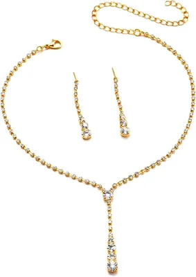 Produktbild von Halskette und Ohrringe Set, Kristall und Strass, tropfenförmig, für Hochzeiten
