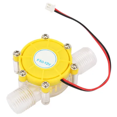 A close-up studio shot of a water flow sensor.