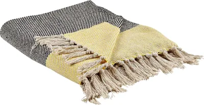 Obrázek produktu pro BELIANI Deka Šedá Žlutá Bavlna 125 x 150 cm Geometrický vzor Pletený přehoz Boho Styl Obývací pokoj Ložnice doplněk