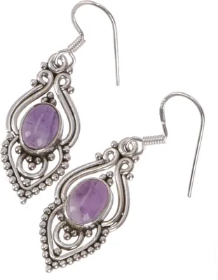 Produktbild von Boho Silberohrring, Indische Silberrohrringe - Amethyst, Violett, SterlingSilber, 3*1,5*0,7 cm, Silberohrringe