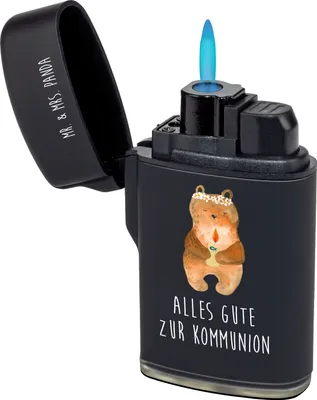 Produktbild von Mr. & Mrs. Panda sturmfeuerzeug Bär Kommunion - Schwarz - Geschenk, Gottes Segen, anzünder, Gasfeuerzeug, Feuerzeug, Katholisch, zigarettenanzünder, Feuerzeuge, Teddy
