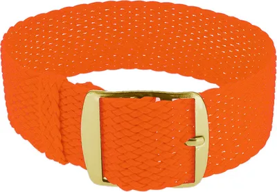 Produktbild von Minott Uhrenarmband neonorange Perlon geflochten Dornschließe | 18mm, Stegbreite:18mm, Schließe:Gelbgolden