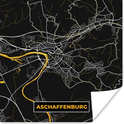 Produktbild von MuchoWow® Poster Gold - Deutschland - Karte - Stadtplan - Aschaffenburg 50x50 cm - Wohnzimmerdekoration