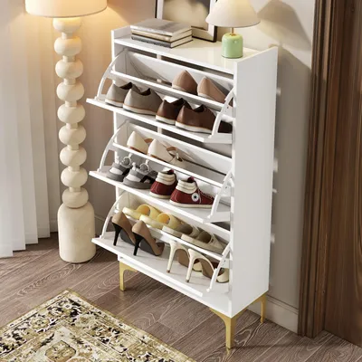 Image de Armoire à chaussures - Rangement à chaussures - Étagère à chaussures - Meuble à chaussures - Meuble de rangement pour chaussures - Blanc