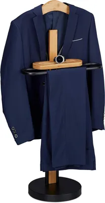 Productafbeelding van Dressboy voor heren - Plank - Vrijstaand - Kreukvrij pakken - Bamboe en metaal - 109 x 48 x 30 cm - Zwart - Naturel - 1 stuk