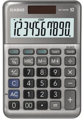 Zdjęcie produktu dla Casio MS-100FM, Desktop, Podstawowy kalkulator, 10 cyfr(y), Bateria/Energia słoneczna, Szary