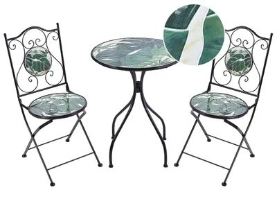 Produktbild von BELIANI Balkon Set Schwarz u. Grün aus Metall Mosaik Muster mit 2 Stühlen 1 Tisch Outdoor Terrassenmöbel Gartenmöbel Balkonmöbel