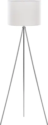 Produktbild von BELIANI Stehlampe Silber und Weiß Metall 148 cm runder Stoffschirm dreibeiniges Stativ langes Kabel mit Schalter Minimalistisches Design