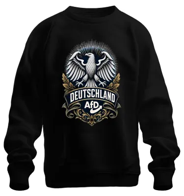 Productafbeelding van AfD Duitsland, adelaar, wapen, patriottische uitspraak, sarcastische opdruk, sweatshirt, trui, zwart, maat M