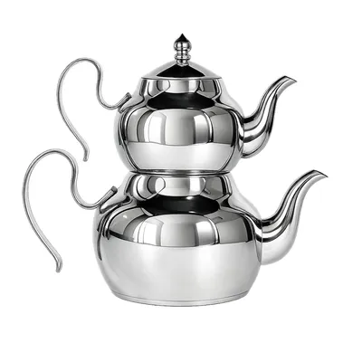 Produktbild von Kochmann Teekannenset Alaaddin aus Edelstahl in Silber 2L + 1L Teekocher Caydanlik mit Teesieb - R17-2