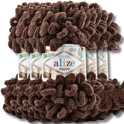 Produktbild von Alize 5x 100g Puffy Wolle, Uni, Häkeln, Stricken (Espresso Brown - 493)