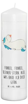 Produktbild von Mr. & Mrs. Panda Kerze Einhorn Schnuller 29 x 8 cm XL - Weiß - Geschenk, Mama, Einhörner, Erinnerungskerze, Geburtstag, Stumpenkerze, Bedruckte, Baby, Unicorn, Wachskerze