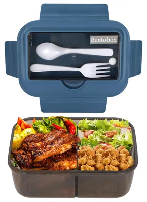 Produktbild von Lunchbox/Snackbox, 1400 ml, praktische Lunchbox für Erwachsene, Mahlzeitenboxen für Kinder, Salatbox für unterwegs, Lunchbox mit Besteck, mikrowellengeeignete Snackbox, Mahlzeitenboxen, stapelbar, platzsparend