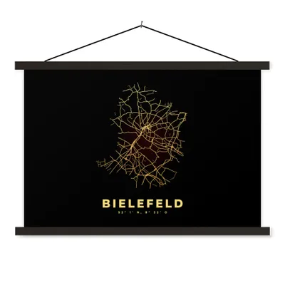 Produktbild von MuchoWow® Textilposter Bielefeld - Gold - Karte - Stadtplan 120x80 cm mit schwarzem Rahmen - Wanddeko