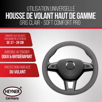 Image de HEYNER® Housse de volant 37-39 cm pour voiture, gris, en cuir souple et élégant