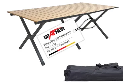 Produktbild von Grafner Campingtisch in Holzoptik inkl. Transporttasche 118x58x43 cm