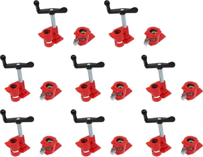 Produktbild von Rohrzwingen-Set für Holzarbeiten - 8-teilig - Gusseisen - Tiefes Spiralgewinde - Für 1,9 cm Gewinderohre - Rot