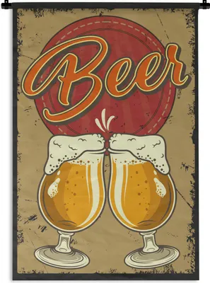 Produktbild von MuchoWow® Wandteppich Wandbehang Mancave - Biergläser - Vintage - Zeichnung 90x135 cm Tapisserie Dekoration Wandtuch - Baumwolle - Wandskulptur