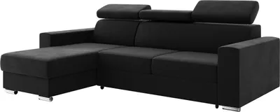 Produktbild von MEBLINI Schlafcouch mit Bettkasten - Ecksofa mit Schlaffunktion - Sofa mit Relaxfunktion und Kopfstützen - Couch L-Form - Eckcouch - Wohnlandschaft - VOSS - 242x168x79cm Links - Schwarz Samt