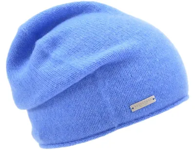 Seeberger Strickmütze-Beanie aus 100% Kaschmir mit Rollrand in blau